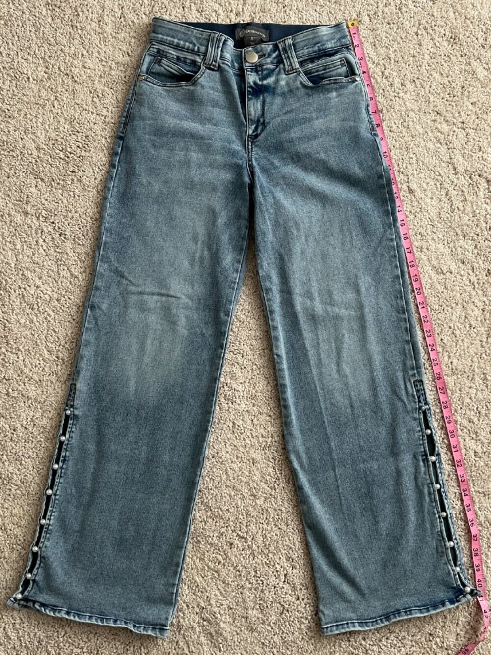 Democracy High Waist Faux Pearl Wide Leg Jeans AB Technology Size 8 - Picture 7 of 10